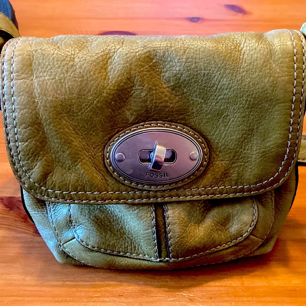 Fossil green leather bag